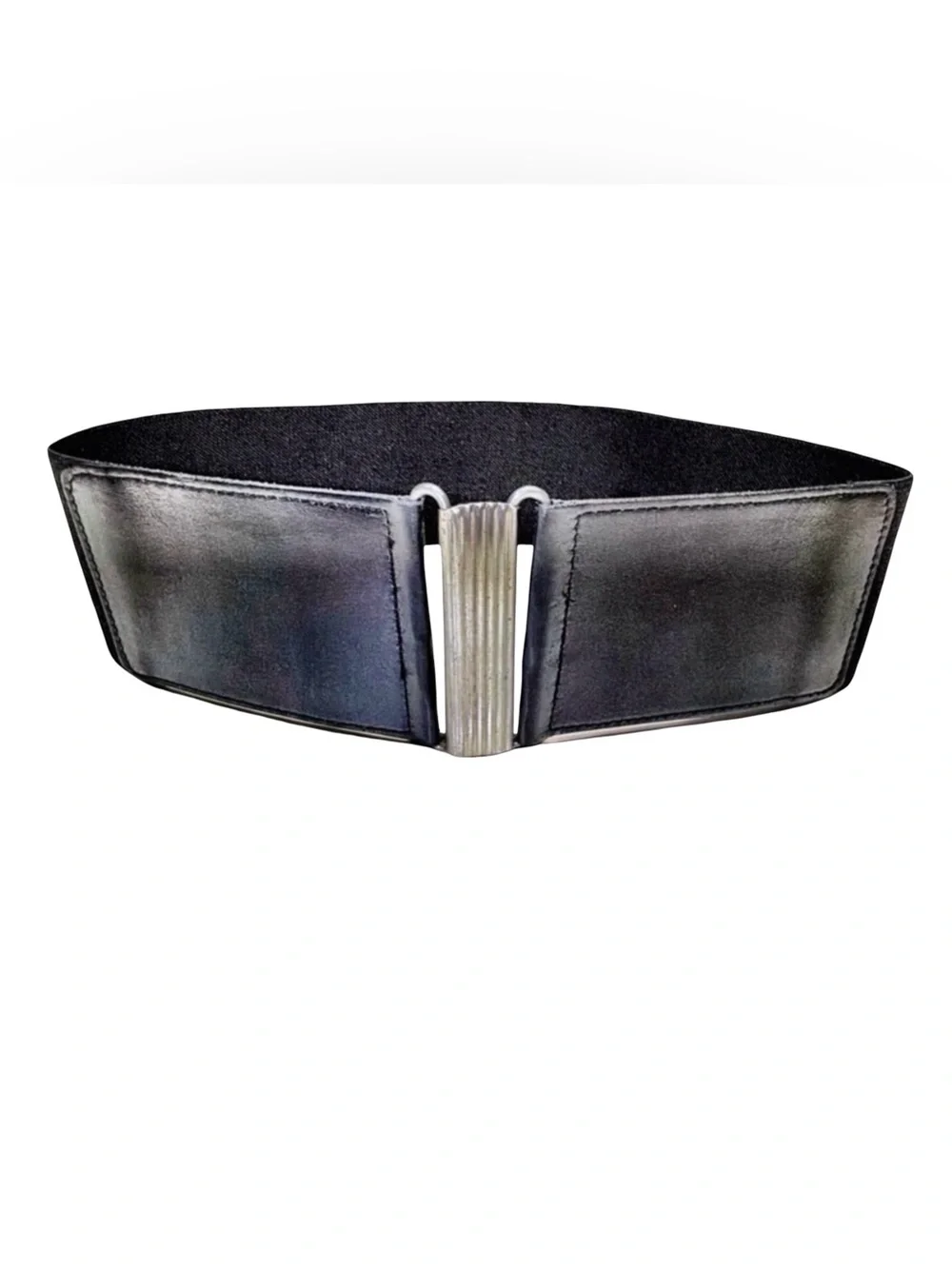 Iris Setlakwe Wide Waist Belt | Black Leather | Elastic | Silver Clasp | Size 4